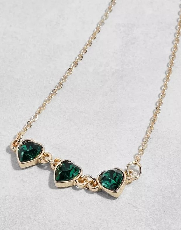 Green Crystal Triple Heart Necklace - valentine's day jewelry for fiancee
