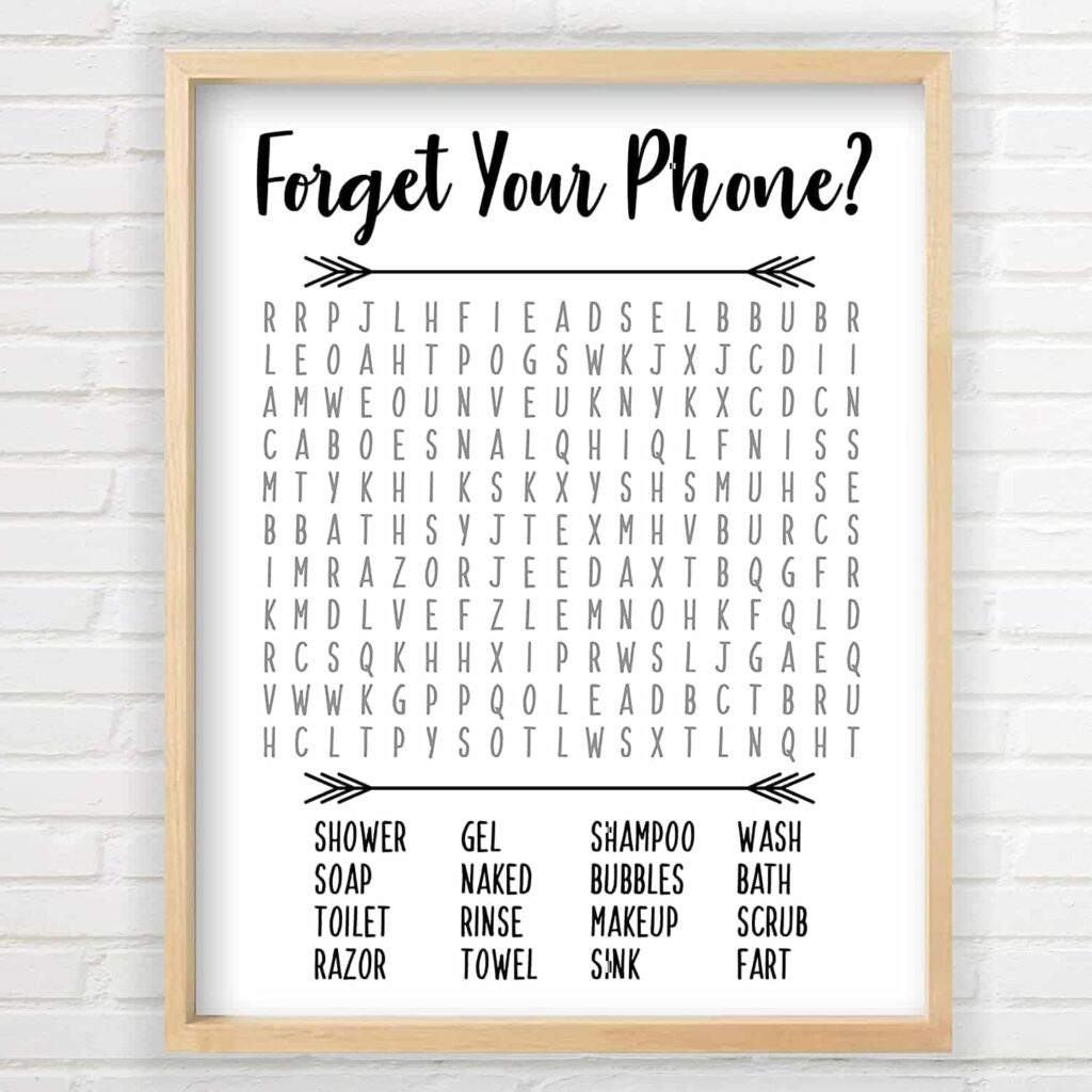 funny housewarming gifts - Bathroom Decor Word Search Puzzle