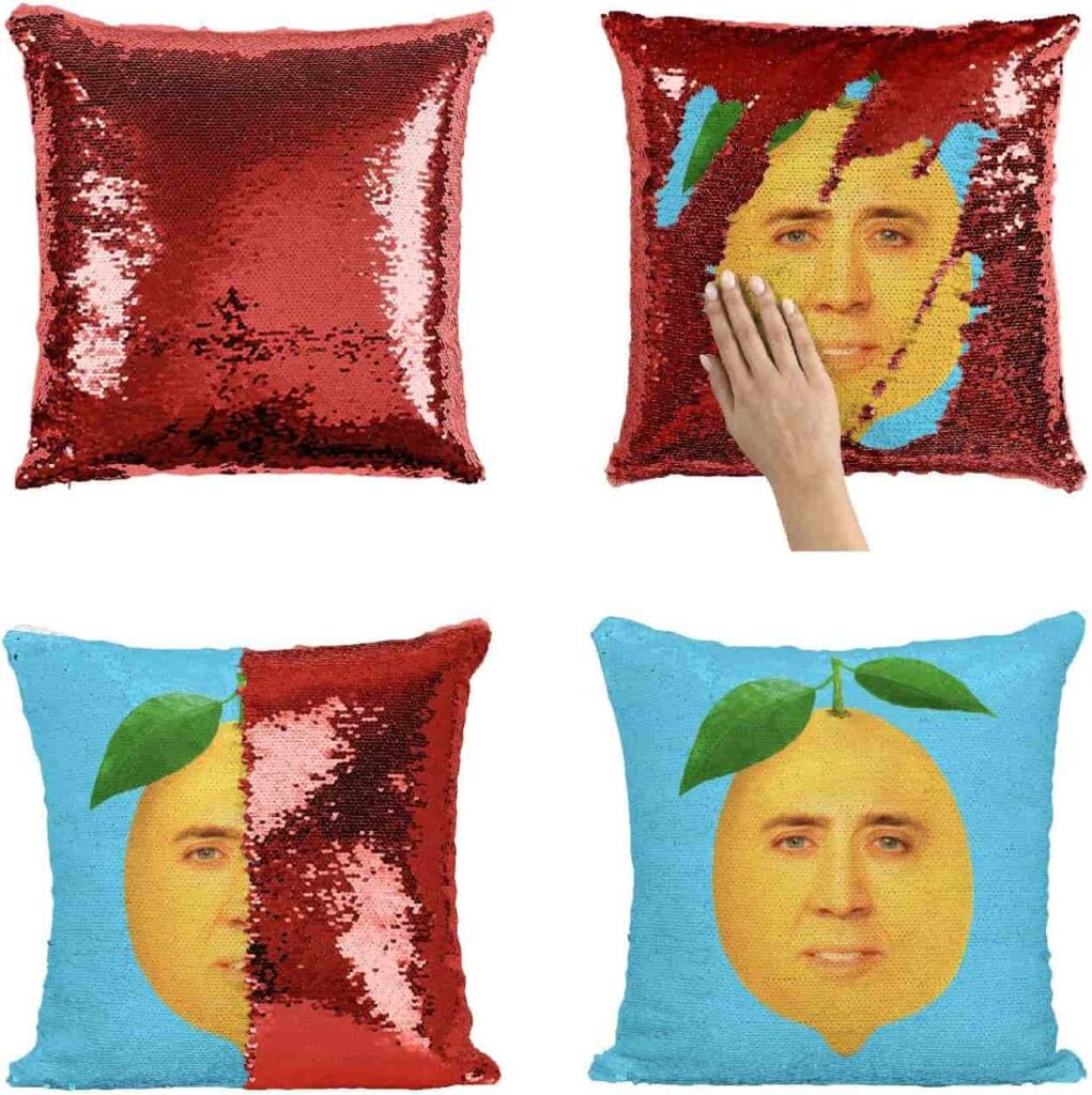 Lemon Nicolas Cage Face Sequin Pillow