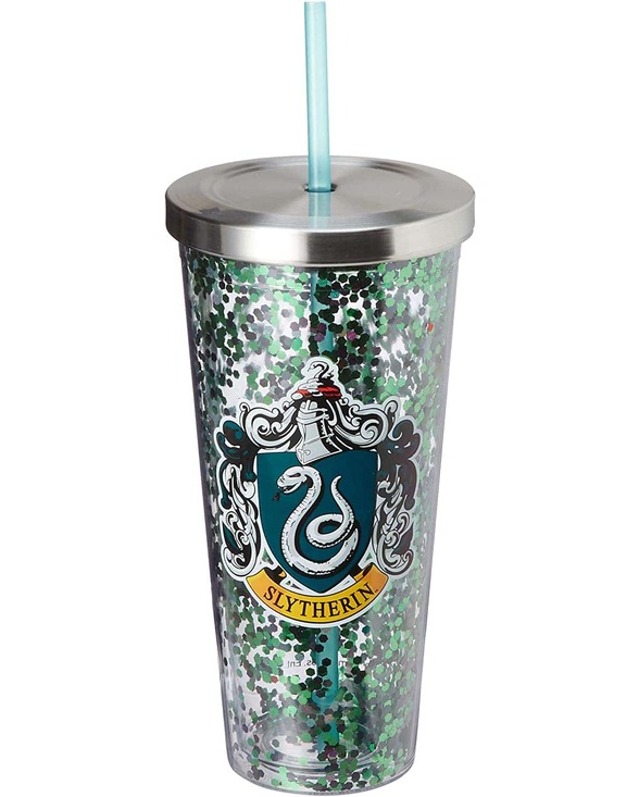 Slytherin Glitter Tumbler with Straw